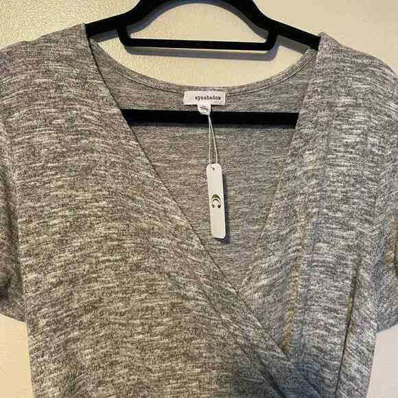 Eyeshadow Wrap Dress Size XL Short Sleeves Gray Midi *New* - Picture 5 of 14
